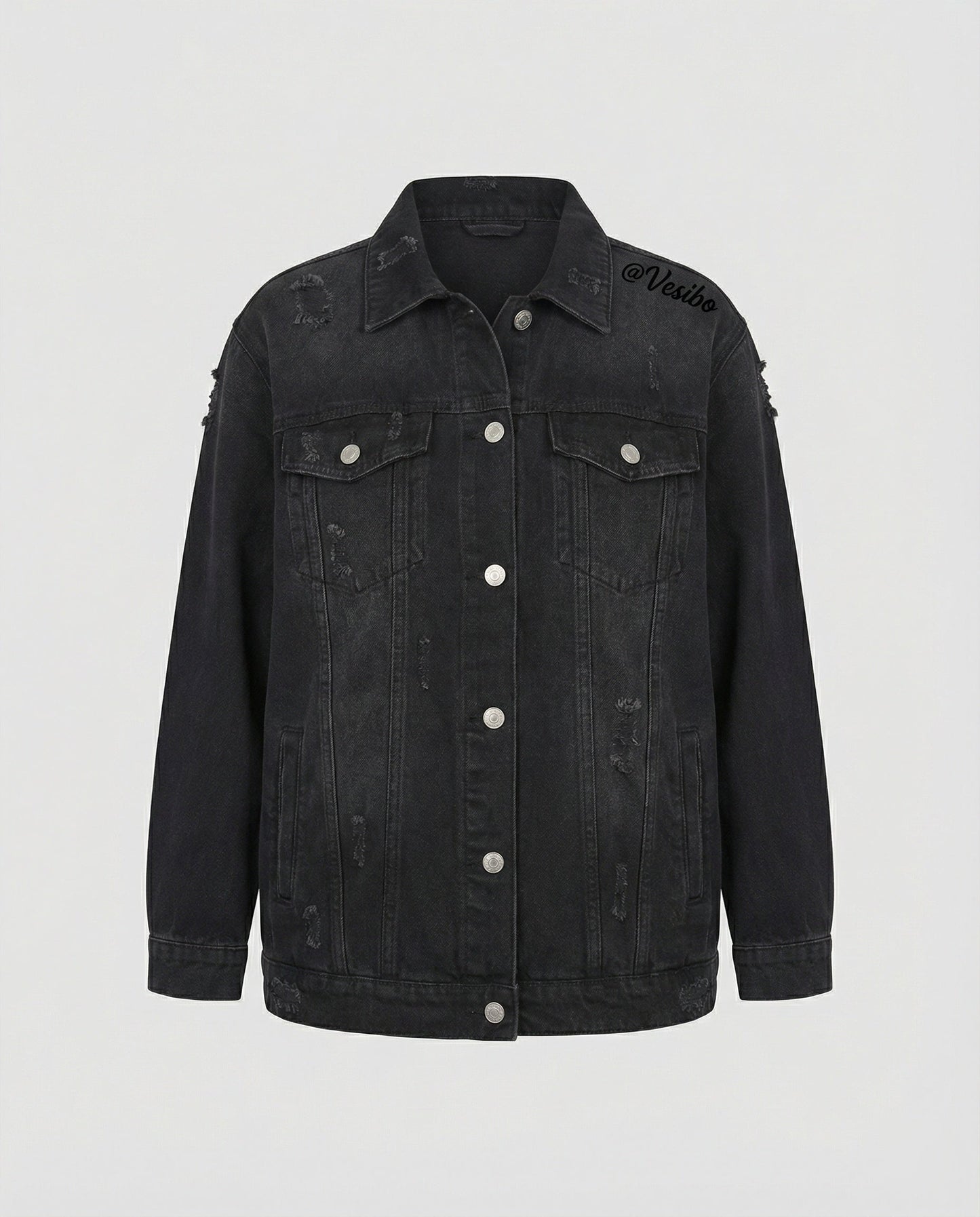 Retro Jeansjacke mit Fransen und Metallknöpfen