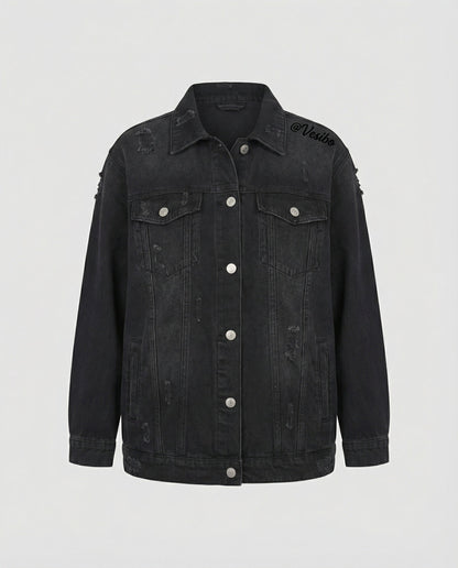 Retro Jeansjacke mit Fransen und Metallknöpfen