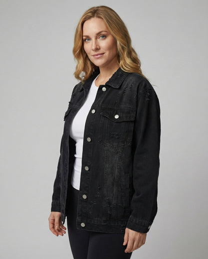 Retro Jeansjacke mit Fransen und Metallknöpfen