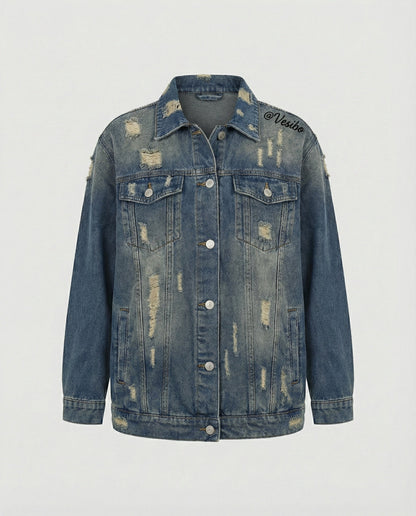 Retro Jeansjacke mit Fransen und Metallknöpfen
