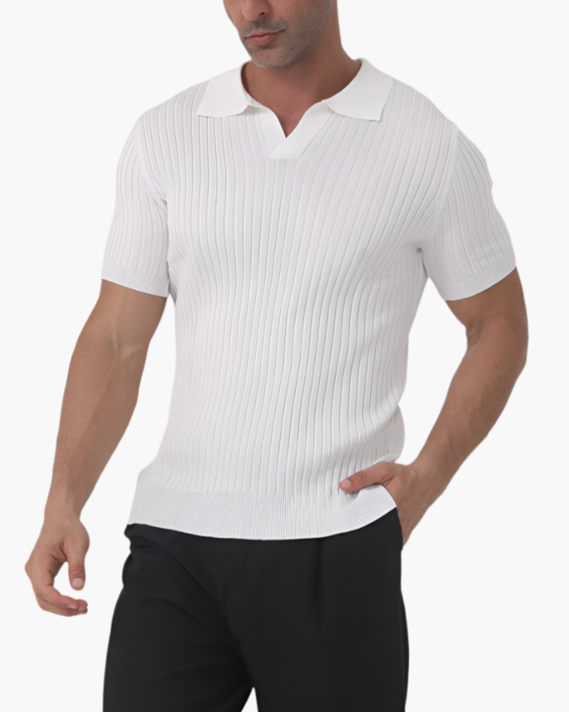 Herren Poloshirt V-Ausschnitt Strick Qualität - BerlinGlamour