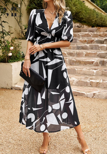 Wickelkleid Damen Midi Abstrakt Print Trendy