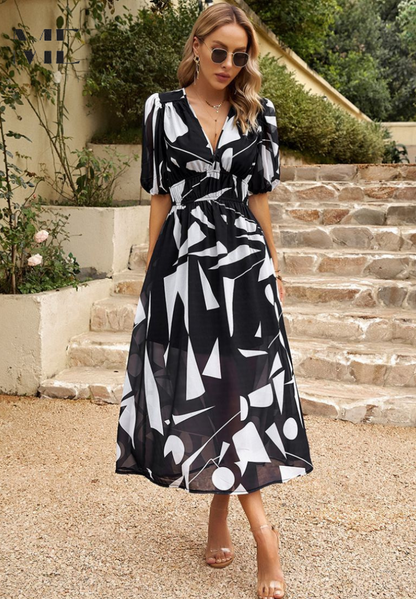 Wickelkleid Damen Midi Abstrakt Print Trendy