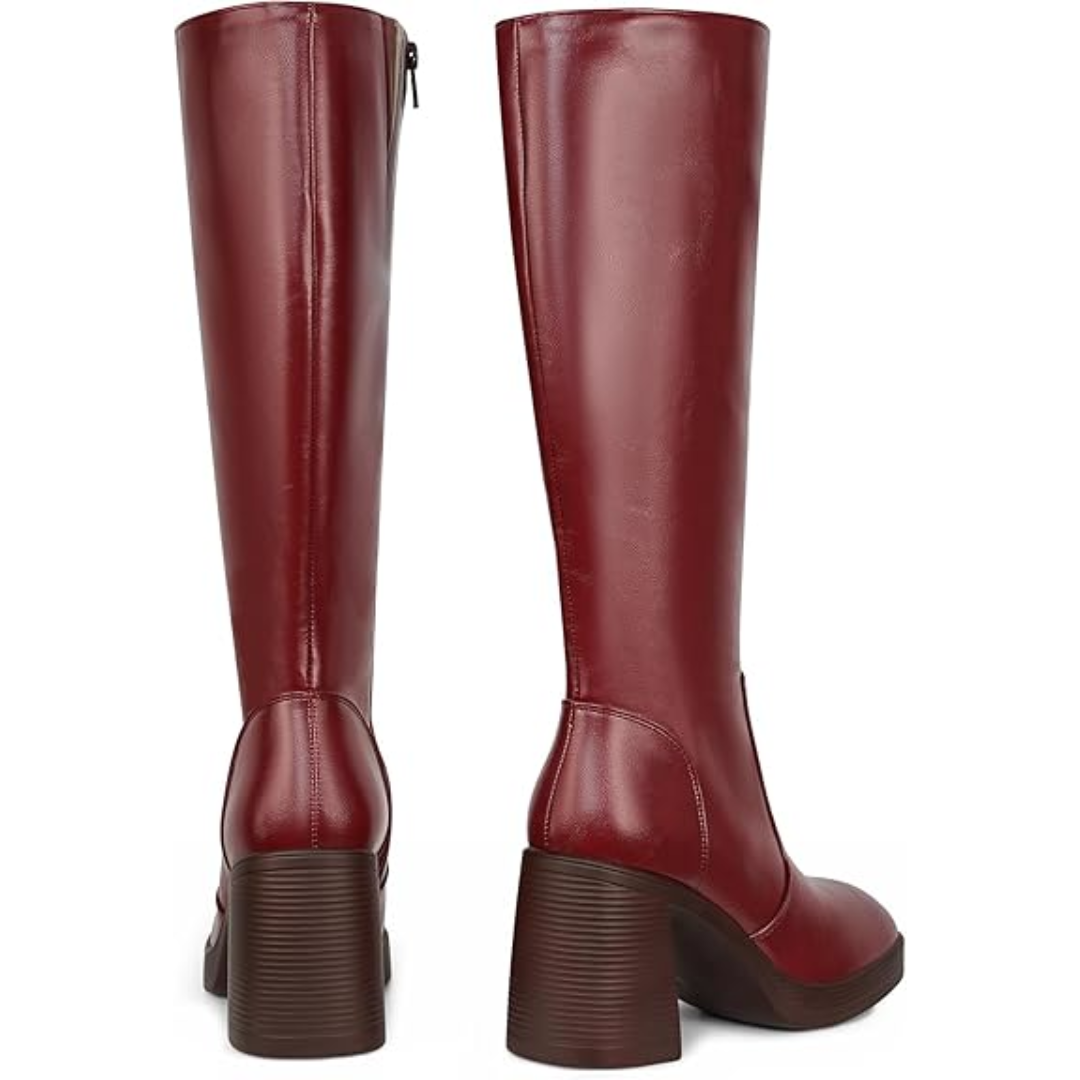 Lederstiefel Plateau Absatz Damen Blockheel