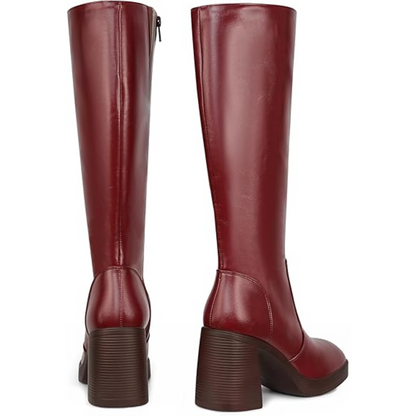 Lederstiefel Plateau Absatz Damen Blockheel