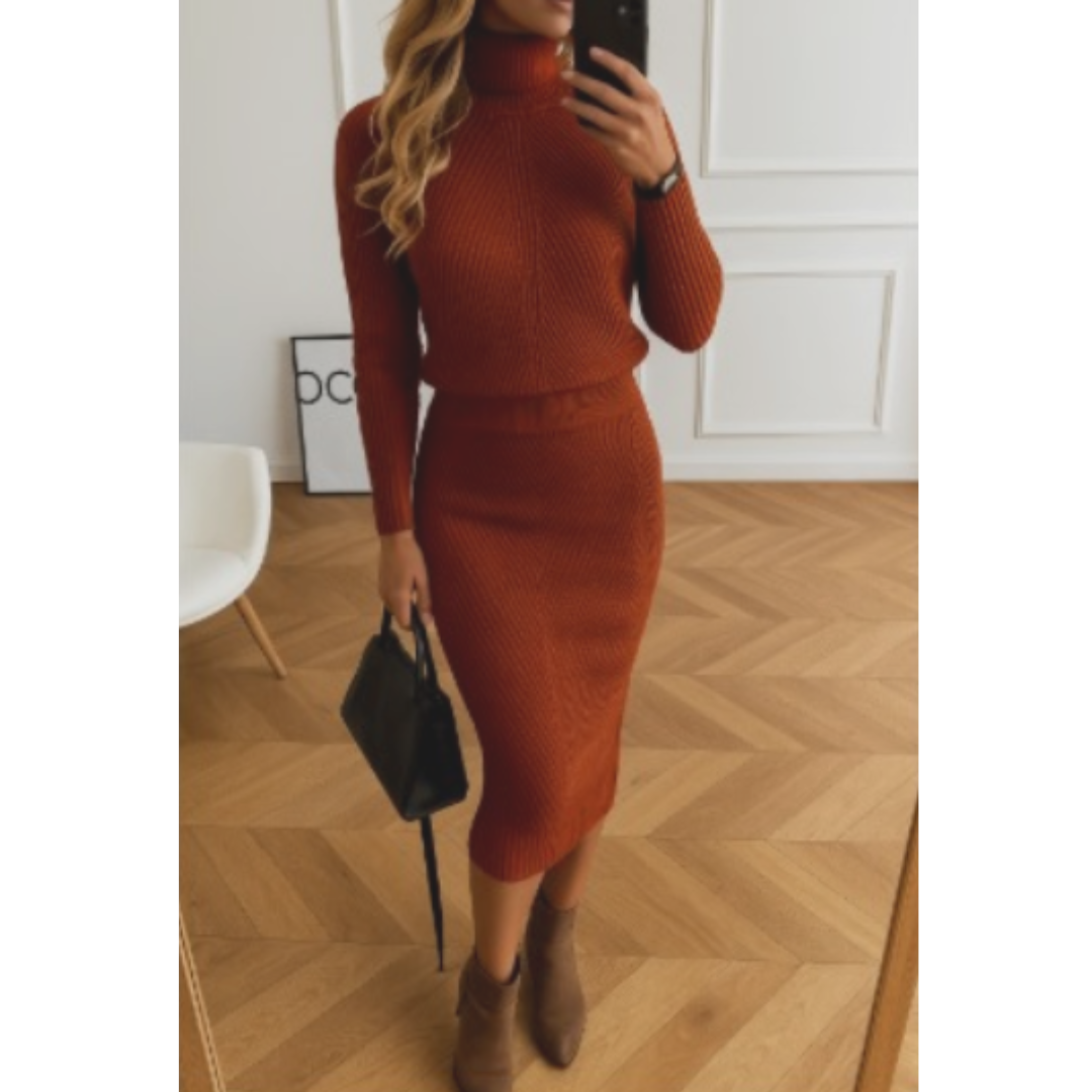 Damen Sweaterkleid Bequem Stilvoll Midi Lang