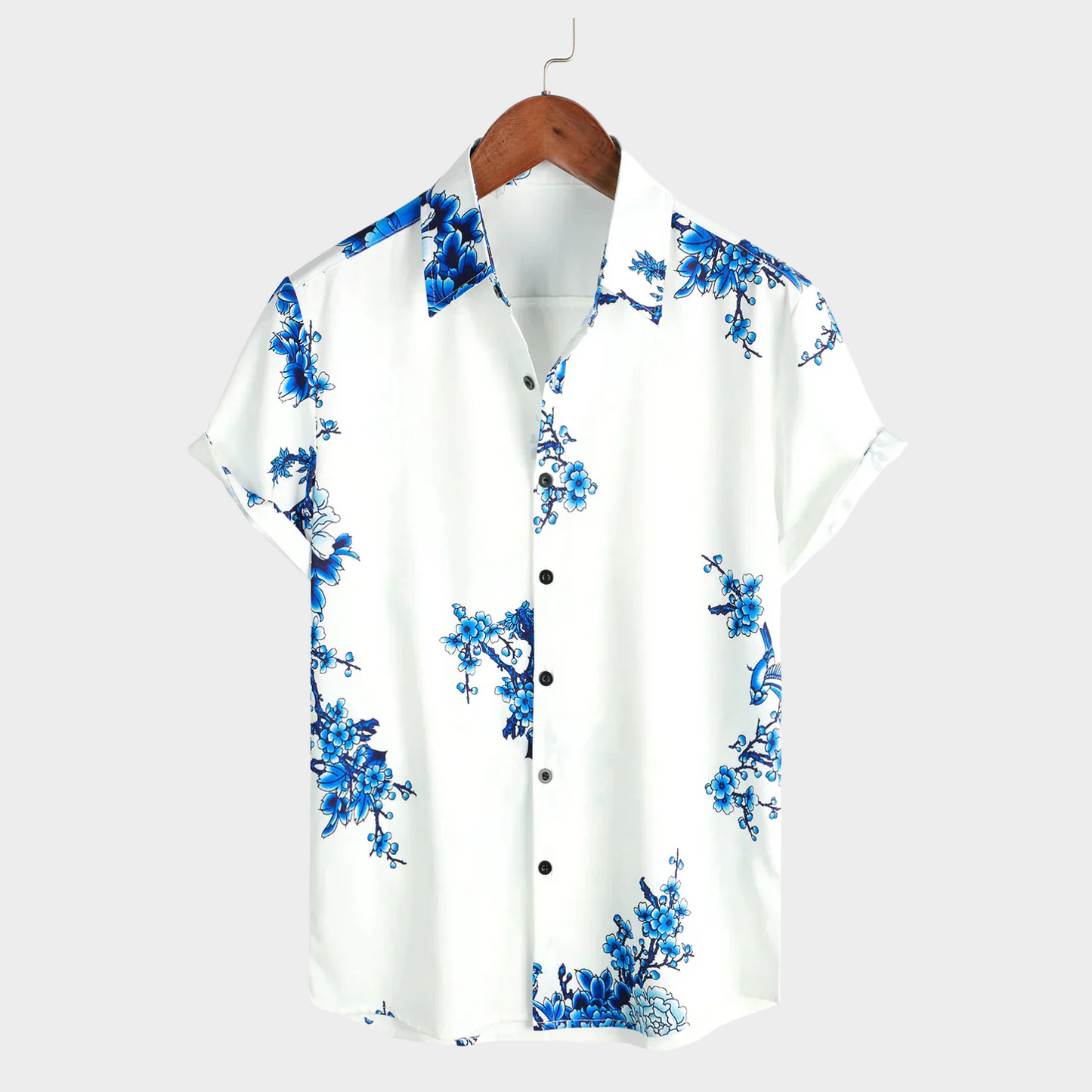 Sommerhemd Weiß Floral Kurzarm Hemd für Männer - BerlinGlamour