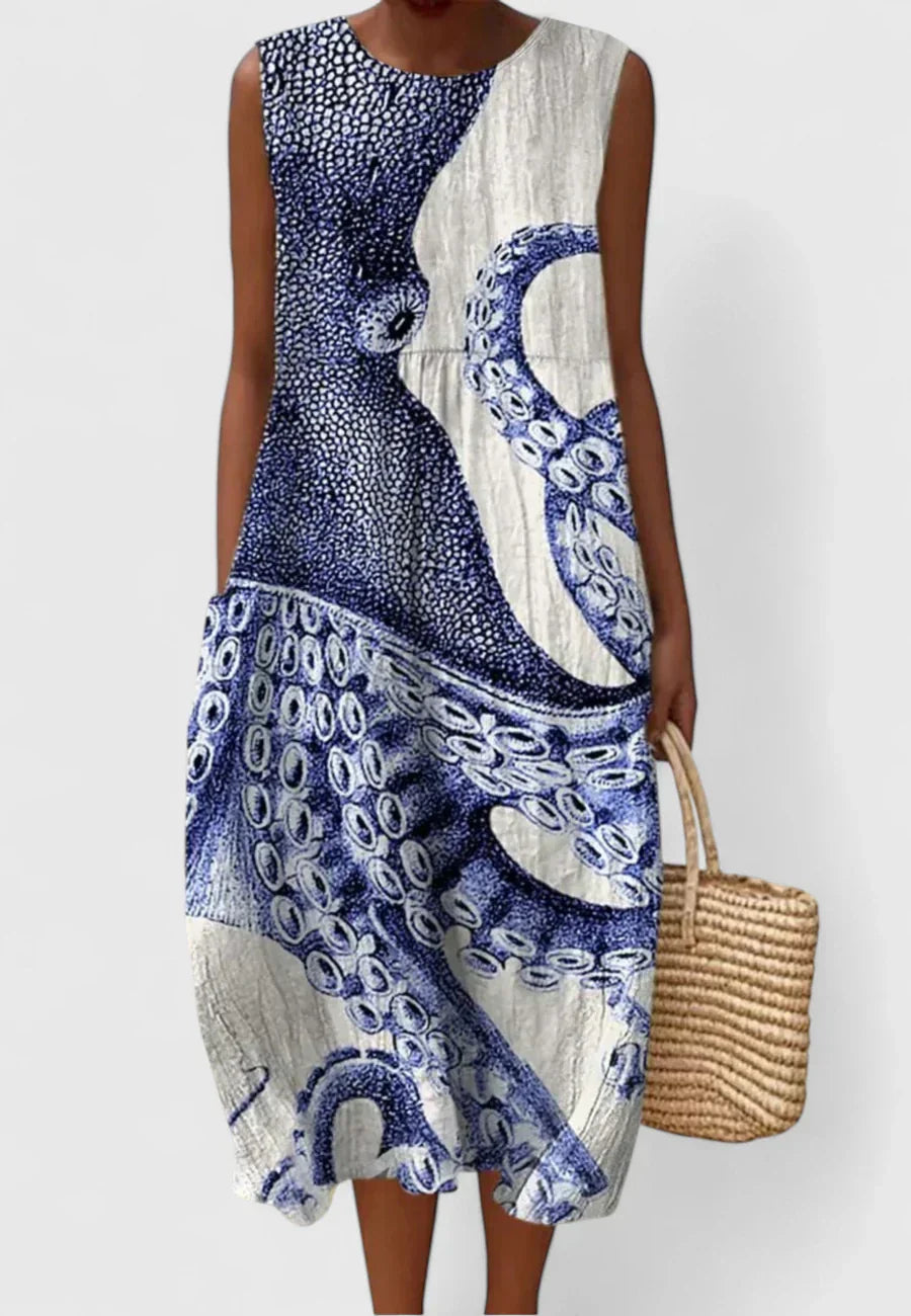 Strandkleid Damen Lässig Oktopus Print Sommerkleid - BerlinGlamour