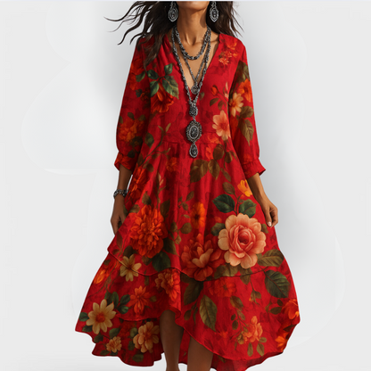 Damen Sommerkleid Boho Vintage V-Ausschnitt Kleid