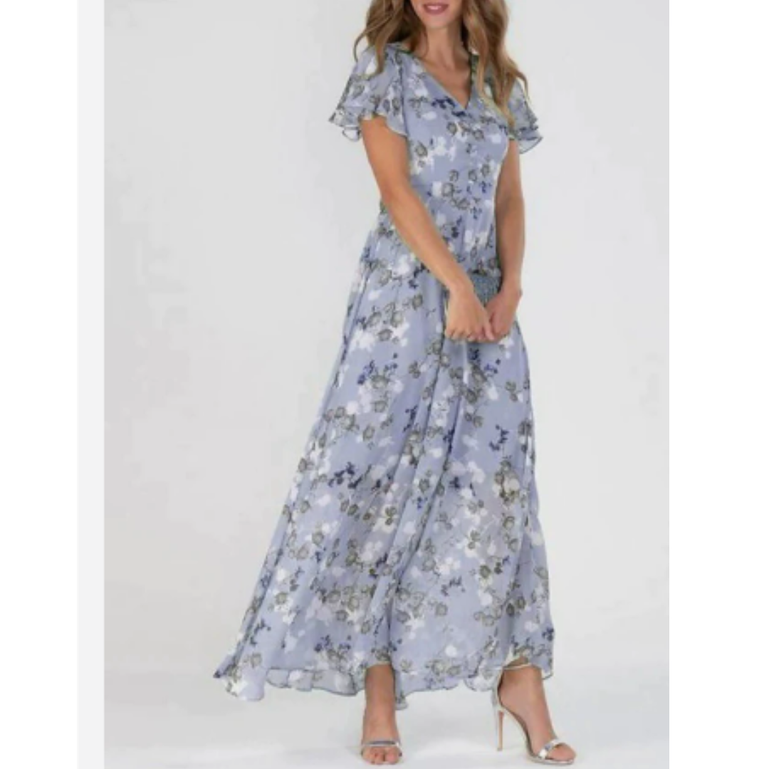Boho Maxikleid Damen Flatterärmlig Lang