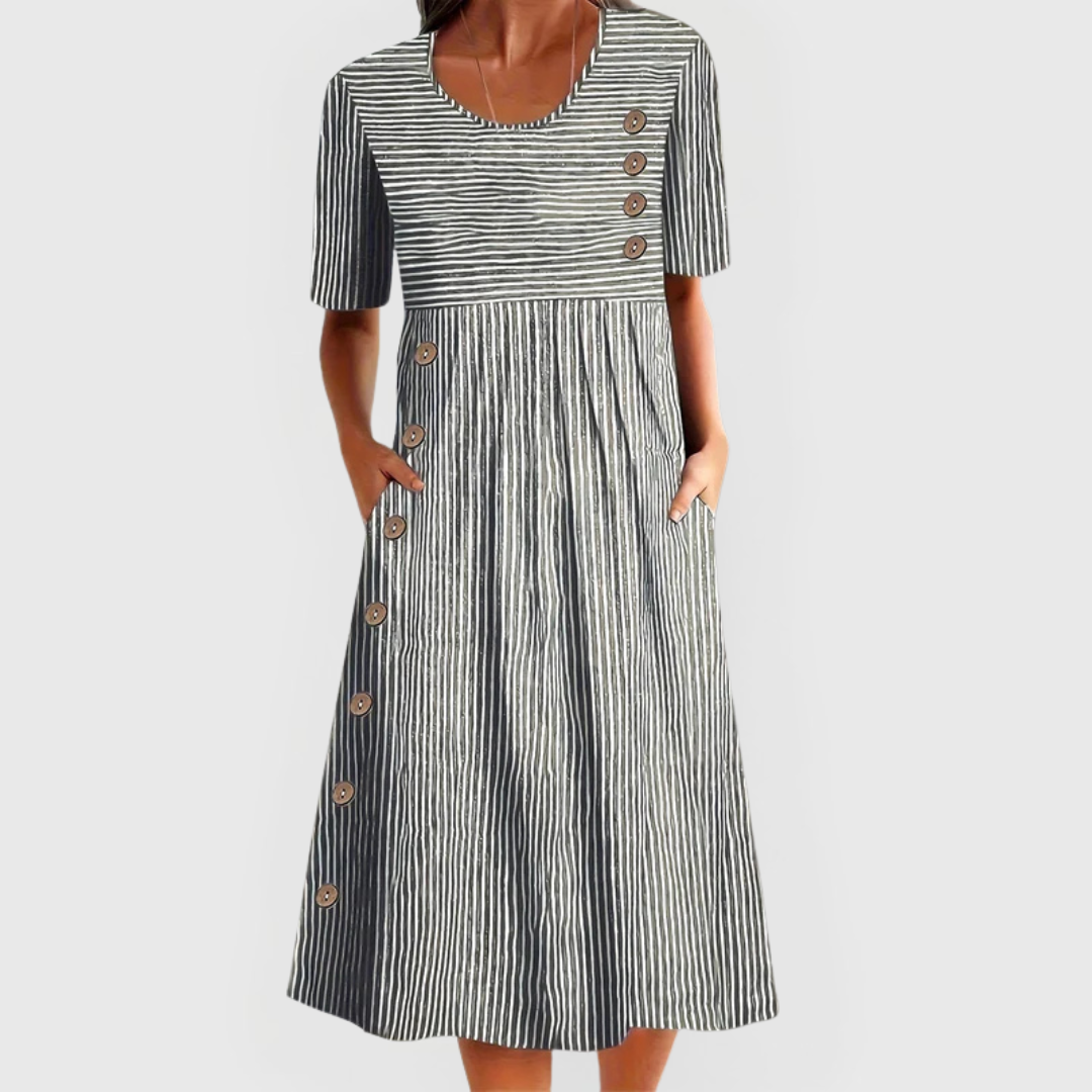 Damenkleid A-Linie Midikleid Streifen Baumwolle