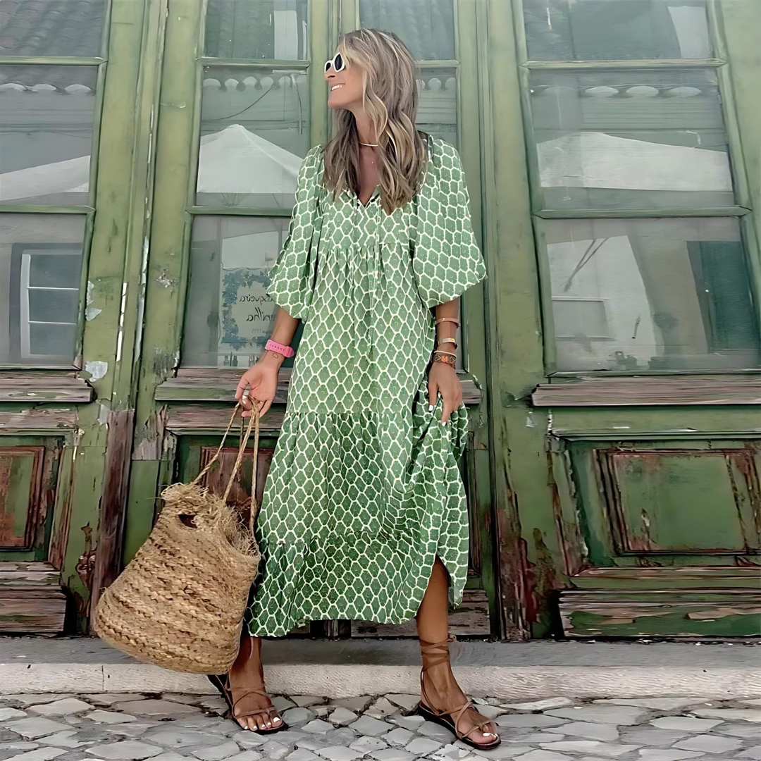 Sommerkleid für Damen V-Ausschnitt Kurzarm Leicht