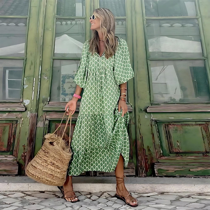 Sommerkleid für Damen V-Ausschnitt Kurzarm Leicht