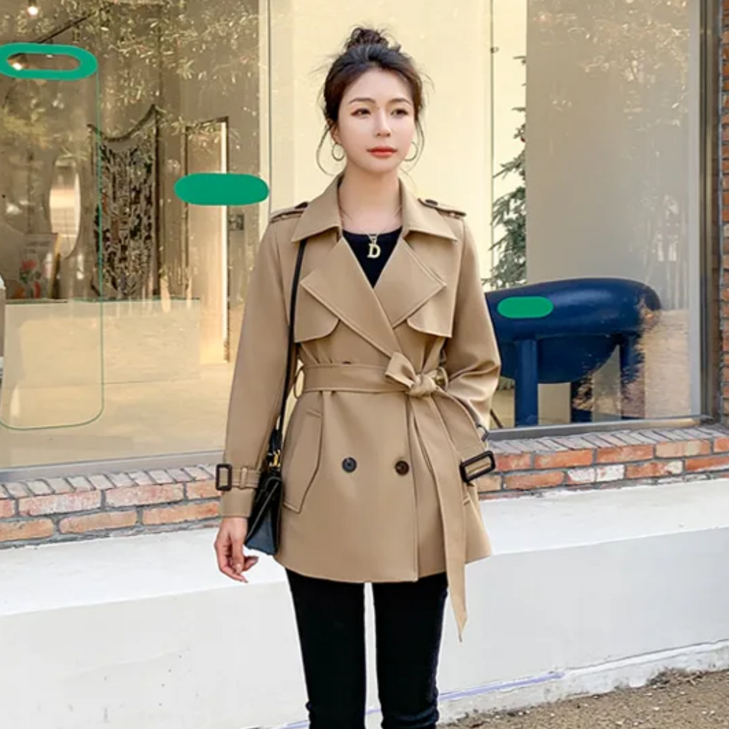 Damen Trenchcoat Lässig Modern Wasserabweisend