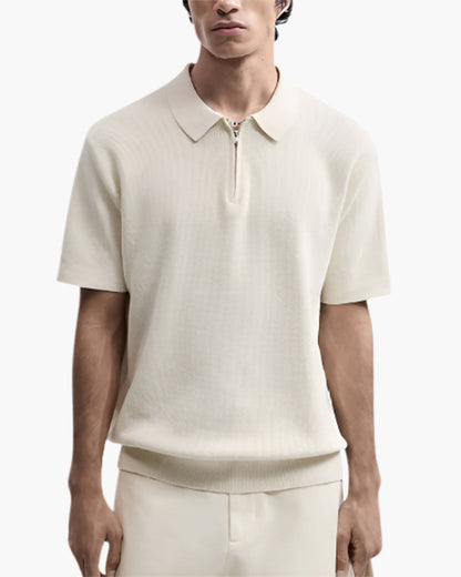 Herren Poloshirt Kurzarm Halbzipp Reißverschluss Strick - BerlinGlamour