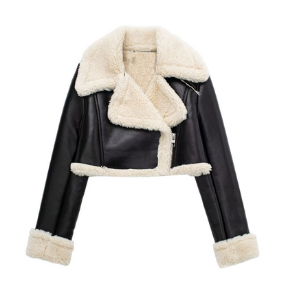 Lederjacke Damen Warm Kunstleder Schwarz