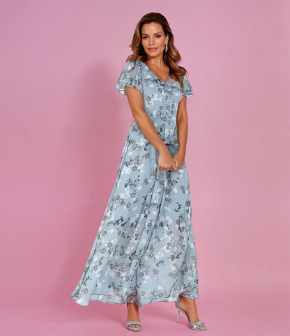 Elegantes Maxikleid V-Ausschnitt Blumenmuster Sommer - BerlinGlamour