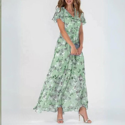 Elegantes Maxikleid V-Ausschnitt Blumenmuster Sommer