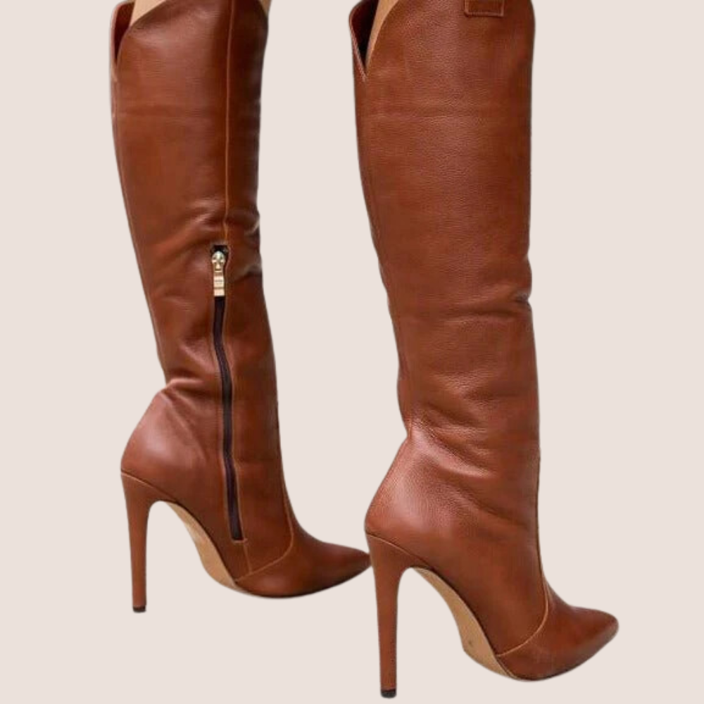 Kniestiefel Stiletto Damen Schuhe Reißverschluss Seitenzipper Schwarz