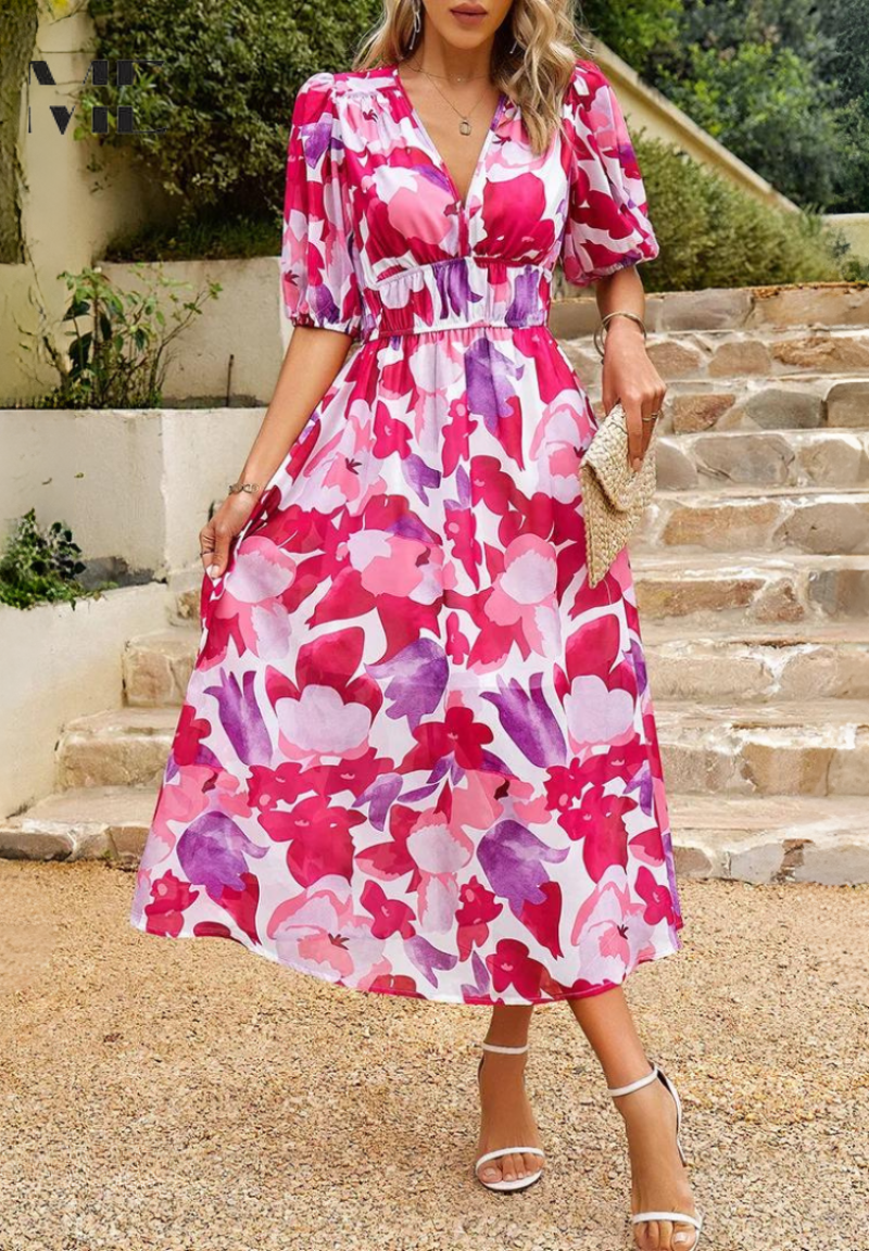 Wickelkleid Damen Midi Abstrakt Print Trendy