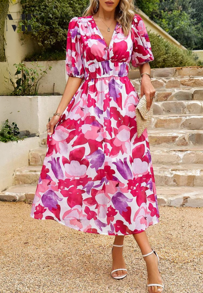 Wickelkleid Damen Midi Abstrakt Print Trendy