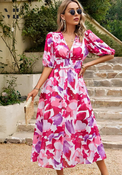 Wickelkleid Damen Midi Abstrakt Print Trendy