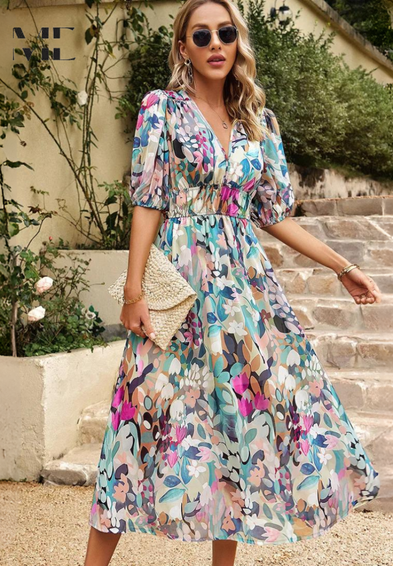 Wickelkleid Damen Midi Abstrakt Print Trendy