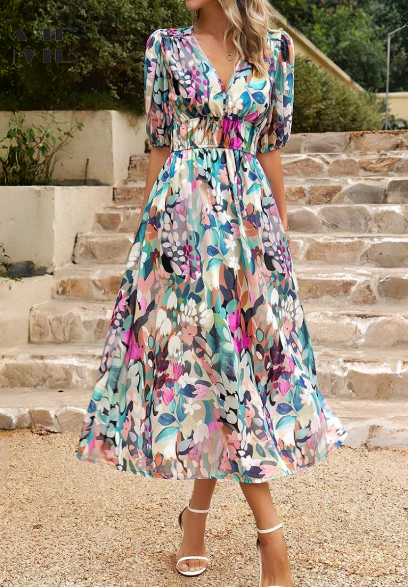 Wickelkleid Damen Midi Abstrakt Print Trendy