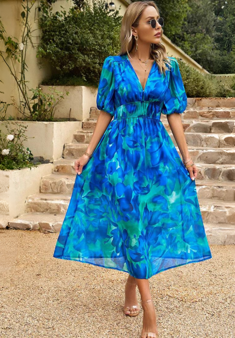 Wickelkleid Damen Midi Abstrakt Print Trendy