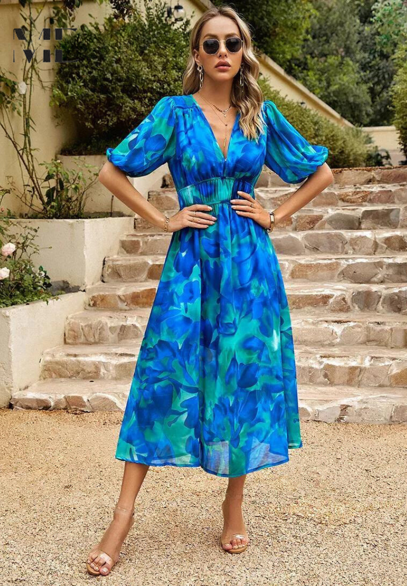 Wickelkleid Damen Midi Abstrakt Print Trendy