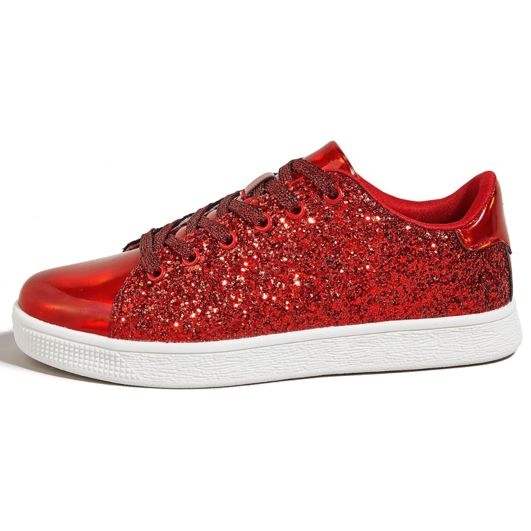 Damen Sneaker Schnürschuhe Fashion Glitzer