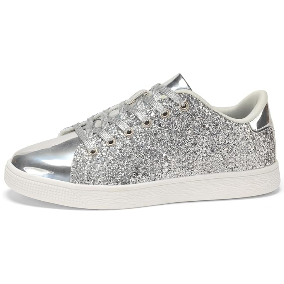 Damen Sneaker Schnürschuhe Fashion Glitzer