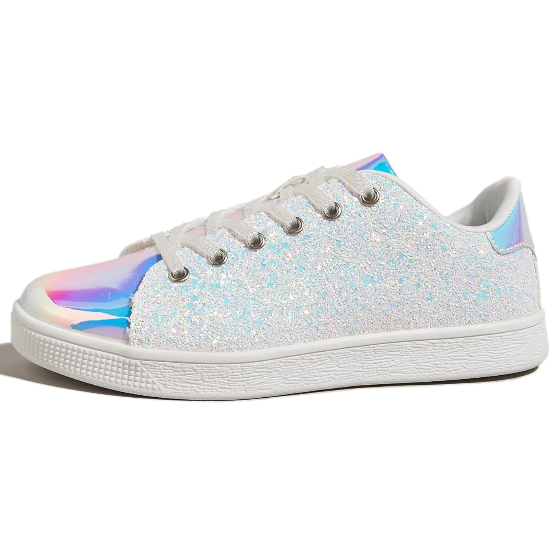 Damen Sneaker Schnürschuhe Fashion Glitzer
