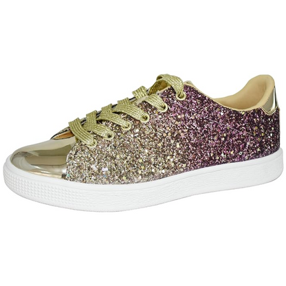 Damen Sneaker Schnürschuhe Fashion Glitzer