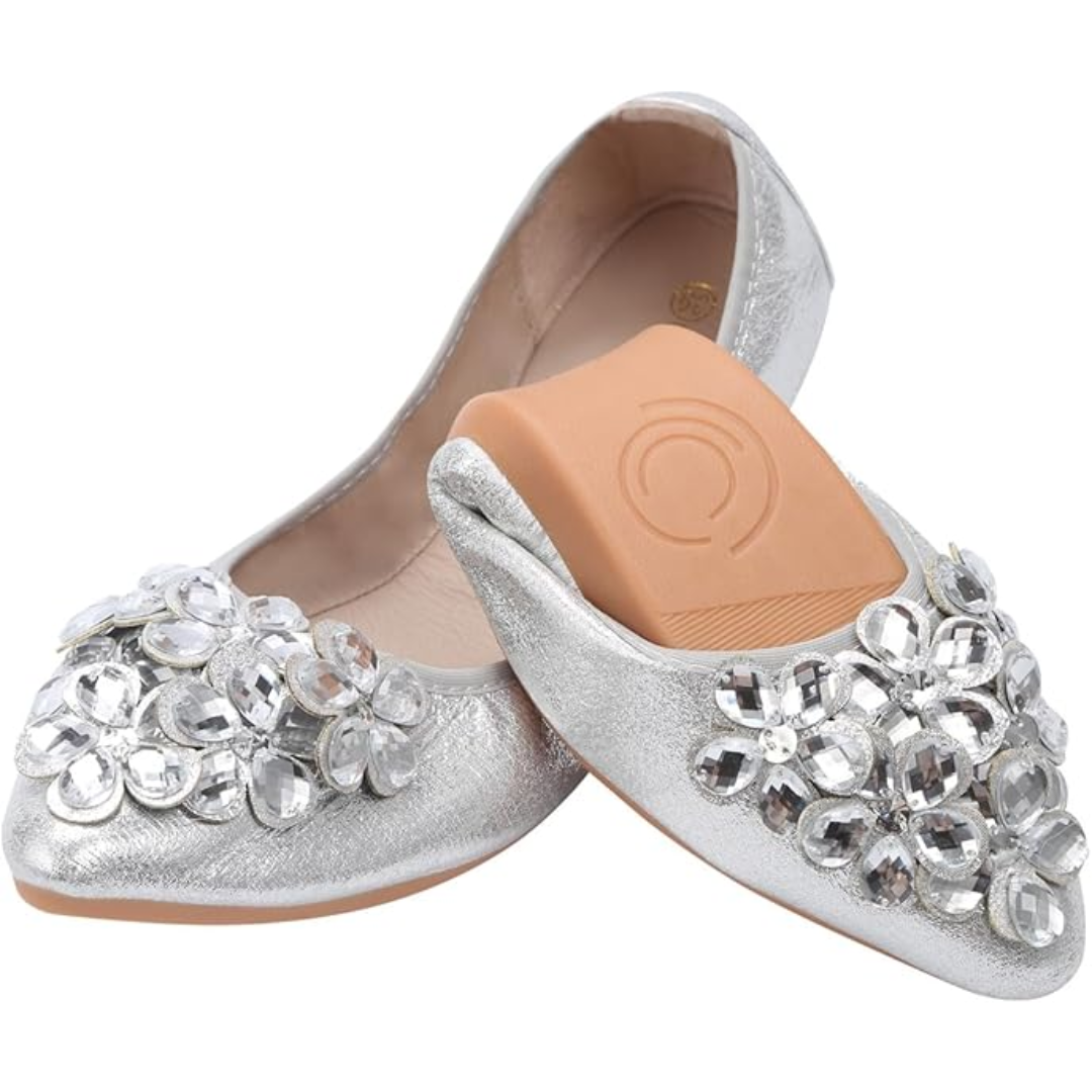 Glitzernde Ballerina Schuhe Flach Strass Schmuck