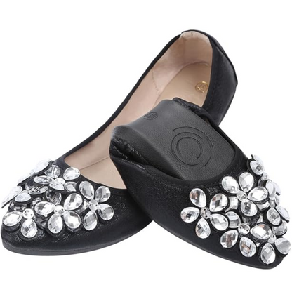 Glitzernde Ballerina Schuhe Flach Strass Schmuck