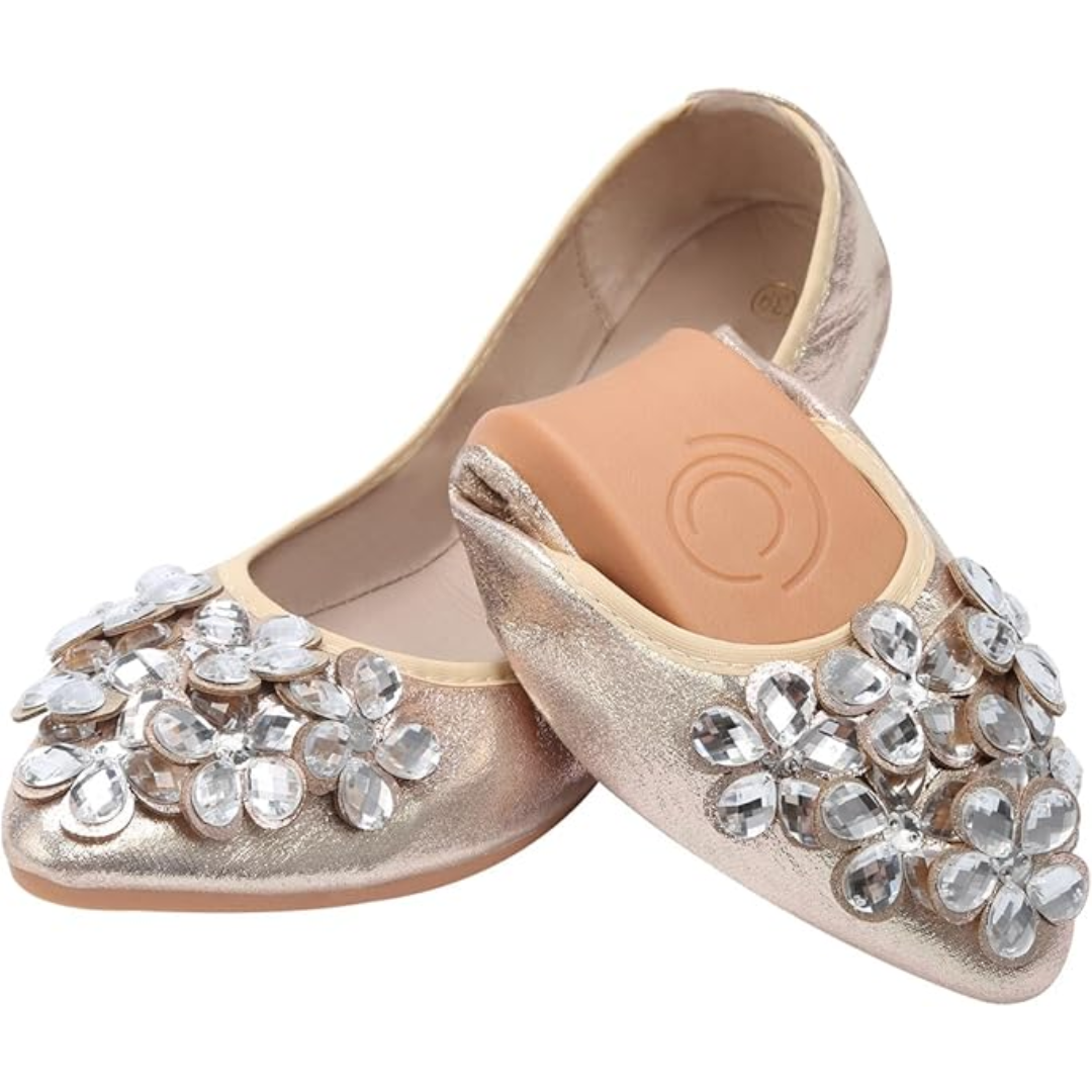 Glitzernde Ballerina Schuhe Flach Strass Schmuck