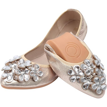 Glitzernde Ballerina Schuhe Flach Strass Schmuck