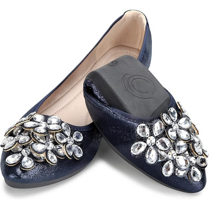 Glitzernde Ballerina Schuhe Flach Strass Schmuck