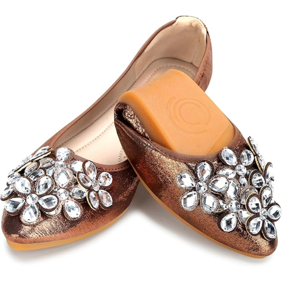 Glitzernde Ballerina Schuhe Flach Strass Schmuck