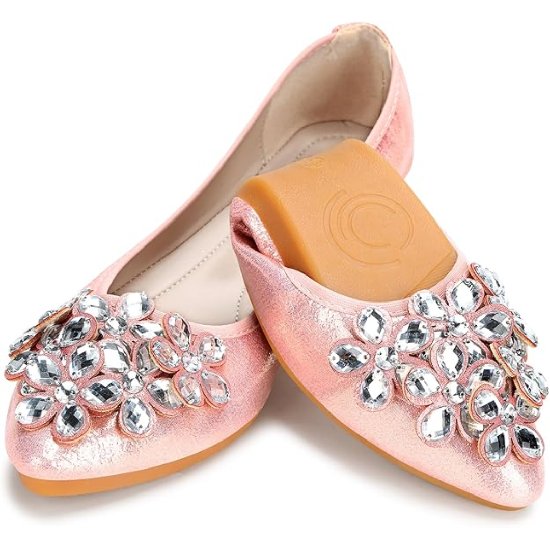 Glitzernde Ballerina Schuhe Flach Strass Schmuck