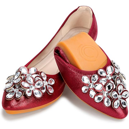 Glitzernde Ballerina Schuhe Flach Strass Schmuck