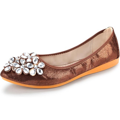 Glitzernde Ballerina Schuhe Flach Strass Schmuck