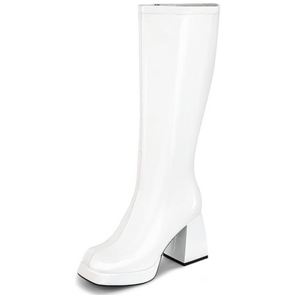 Lederstiefel Plateau Absatz Damen Blockheel