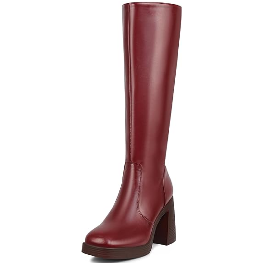 Lederstiefel Plateau Absatz Damen Blockheel