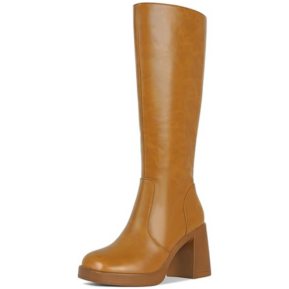 Lederstiefel Plateau Absatz Damen Blockheel