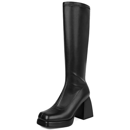 Lederstiefel Plateau Absatz Damen Blockheel