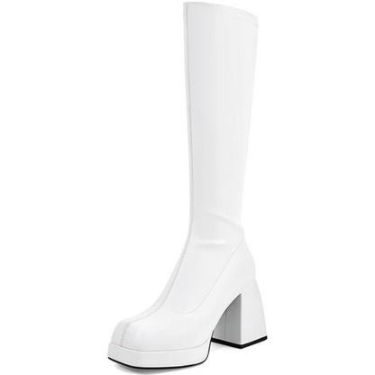 Lederstiefel Plateau Absatz Damen Blockheel