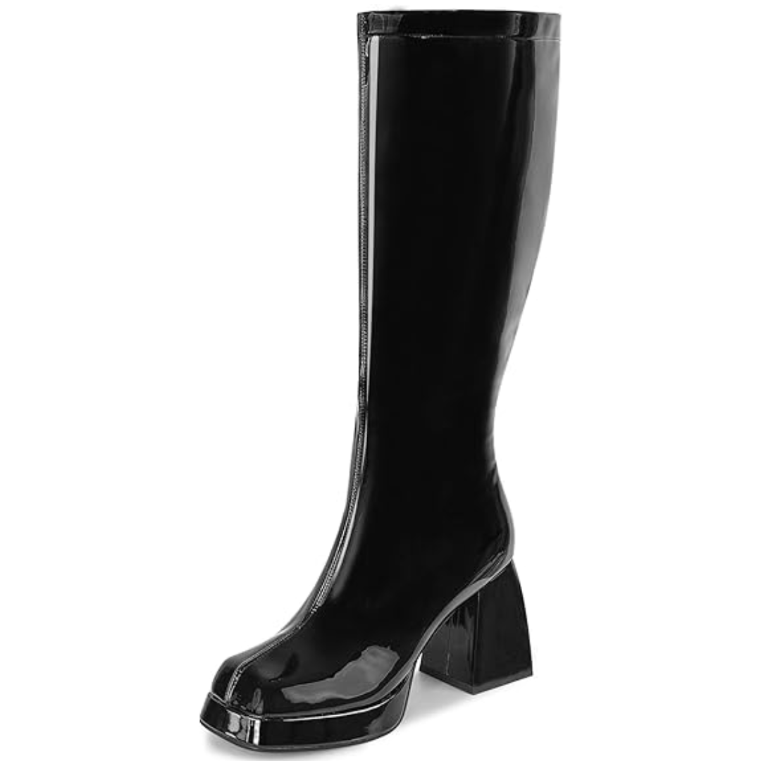 Lederstiefel Plateau Absatz Damen Blockheel