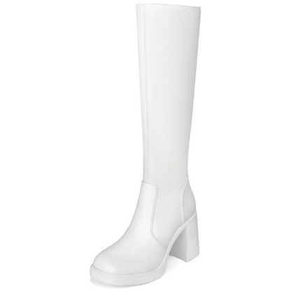Lederstiefel Plateau Absatz Damen Blockheel